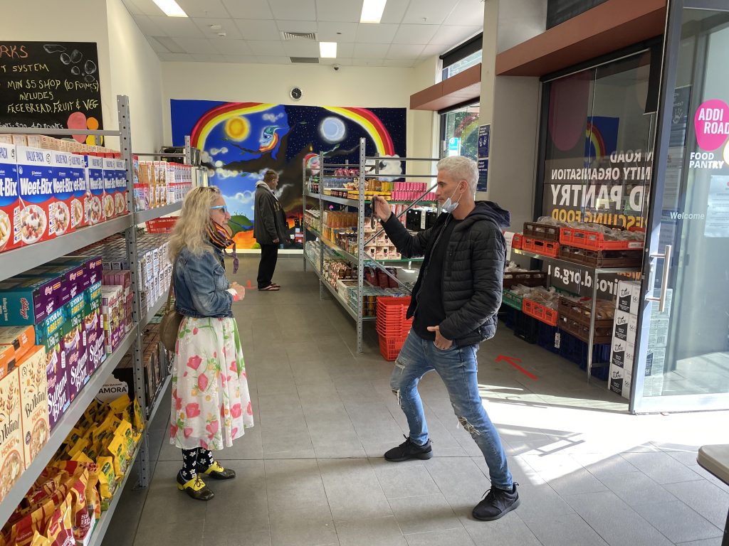 CEO Rosanna Barbero and Craig Foster at the opening of Addi Road Food Pantry in 2020.