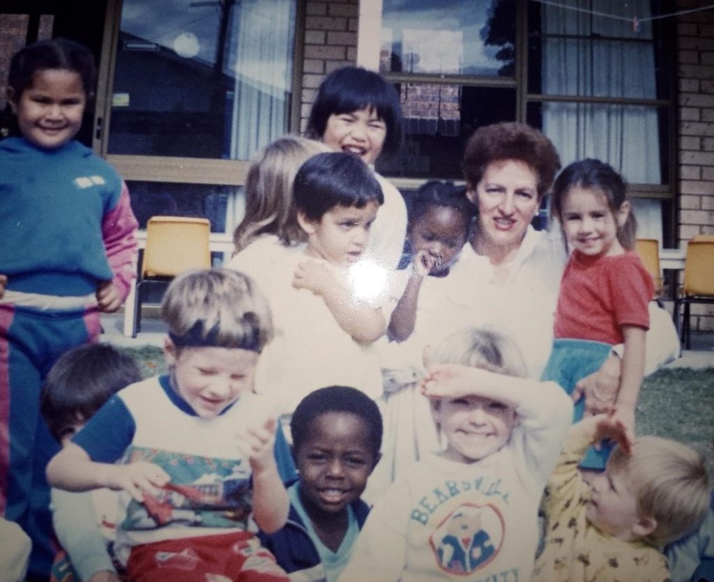 Teresa Femenias and kids at the Addison Road Multicultural Childcare Centre c 1980s